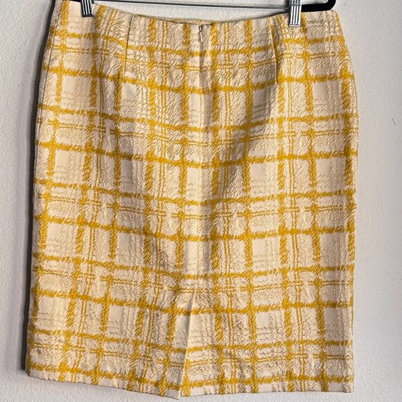Talbots Skirt Womens Sz 14 Yellow Ivory Brocade 70’s Inspired Chic Streetwear - Picture 2 of 7